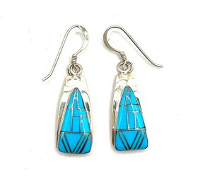 Vintage Sterling Silver Turquoise Color Stone Dangle Earrings