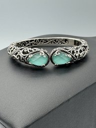 Carolyn Pollack Relios Green Doublet Quartz Sterling Silver Hinged Cuff Bracelet