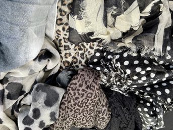 Lot Of Six Scarves - Animal. Print, Dots, Black Abstract