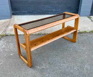 Vintage Lou Hodges Style Oak And Glass Console/Sofa Table