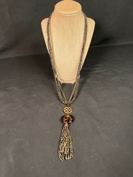Coldwater Creek Brown & Amber Five Strand Tassel Necklace - Gorgeous!
