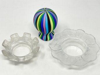 Lalique Glassware, C.1970s Italian Hand-Blown Rainbow Colored Bulbous-Shaped Murano Accent And Or Paperweight