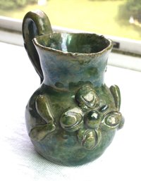 Miniature Mini Artisan Hand Made Blue/green Marbleized Glaze Pottery Pitcher / Creamer