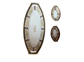 Vintage Hand Painted Nippon Oval Boat Tray And 2 Side Bowls