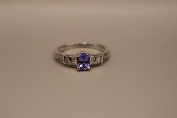 925 Sterling Silver Signed 'STS' By Chuck Clemency Light Purple And Clear Stones Ring Size 11