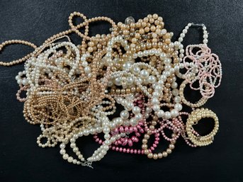 A Large Assortment Of Faux Pearls, Including Varying Length Strands & Bracelets