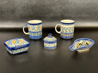 A Lovely Collection Of Polish Pottery In Compatible Patterns