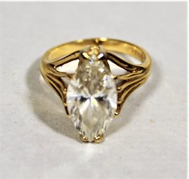 Gold Tone Large White Stone Ladies Ring Size 9