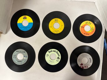 Six 45 RPM Records - Love Me Do, The Beatles, All You Need Is Love, The Turtles, Beatnik Beach, Kid Songs