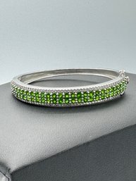 Multi Green Stone & Sterling Silver Hinged Cuff Bracelet