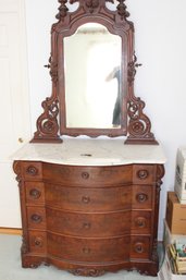 Marble Top 4 Drawer Dresser With Carved Mirror