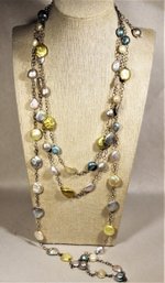 Fine Sterling Silver Multi Chain Genuine Cultured Pearl Necklace 18' Long