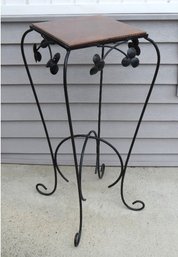 Wrought Metal Tile Top Plant Stand W/leaf Decorative Pattern