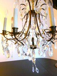 Elaborate Brass & Crystal Chandelier With Prisms