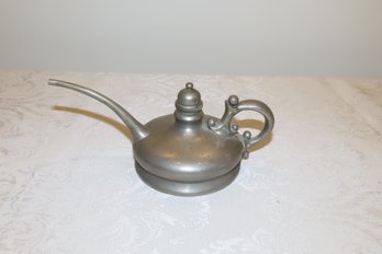 Oil Can For Filling Oil Lamps Made By J.C. Jewett Buffalo Manfg. Co.  Pewter?