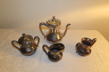 Tea Service, Silver Plate With Monogram.  Teapot 9 Tall, Other Pieces 5 Tall