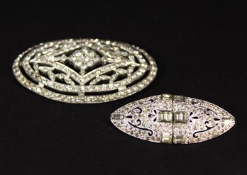 Antique White Paste Rhinestone Large Brooch (missing Pin Back) And Complete Duet Brooch