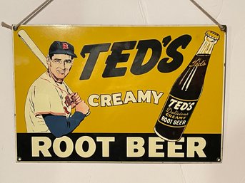 TED'S Creamy Root Beer, Heavy Porcelain Sign. 15' X 10'