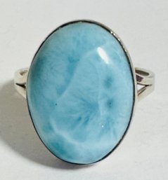 STERLING SILVER OVAL LARIMAR RING