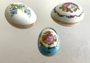 Three Egg Form Limoges Covered Boxes