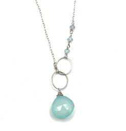 Sterling Silver Aquamarine Color Beaded Necklace