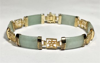 Gold Over Sterling Silver Chinese Genuine Jade Link Bracelet 925