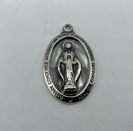 Vintage Sterling Silver Oval Mother Mary Pendant By Theda