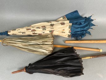 Antique Parasols Including Silk With Brass Fittings