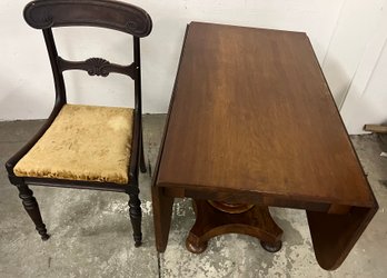 19th Century Empire Drop Leaf Table And Antique Side Chair