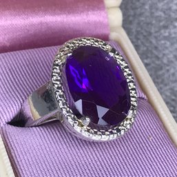 Gorgeous VERY LARGE Oversized Stone Sterling Silver / 925 Cocktail Ring With Amethyst - VERY Unusual Ring