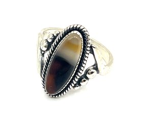 Vintage Sterling Silver Southwestern Two Toned Agate Polished Stone Ring, 8.5