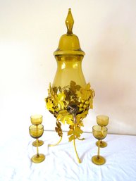 Ornate Gold Leaf Urn With 4 Glasses