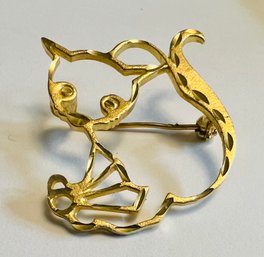 14K GOLD DIAMOND CUT KITTY CAT BROOCH