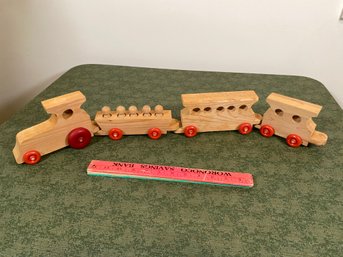 Hand Carved Wood Toy Train Set With Little People