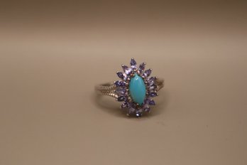 925 Sterling Silver Signed 'STS' By Chuck Clemency Light Blue And Light Purple Stones Ring Size 10