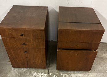 Two Rolling Modern Files And Drawers Cabinets