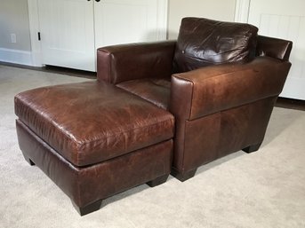 Fabulous Large BERNHARDT Brown Leather Club Chair With Ottoman - Fantastic Look And Great Condition !