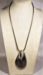 Lewis Ltd MCM Silver Tone Large Clam Shell Pendant Necklace