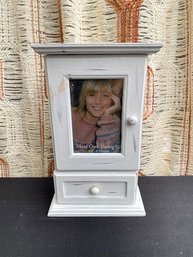 Mini White Weathered Finish Storage Cabinet W/ Picture Frame Door