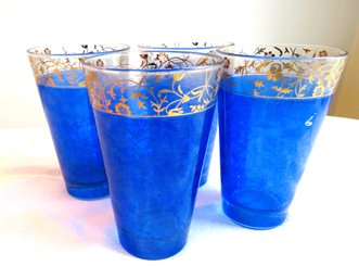 4 Mid Century Modern Tumblers Cerve Blue & Gold (Italy)