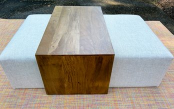 Neutral Ottoman With Removable Wood Table Overlay - 2 In 1