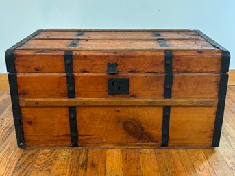 An Antique Wood Banded Steamer Trunk - In The Barn
