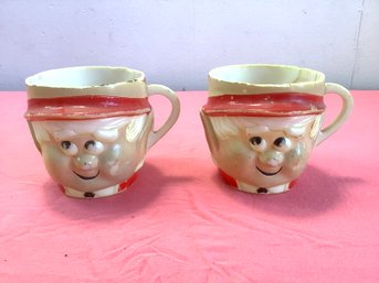 Vintage Character Plastic Mugs Set Of 2