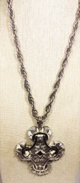 Fine Rhodium Plated Signed TRIFARI Cross Pendant Necklace