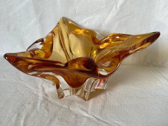 Large Vintage MCM CHALET LORRAINE Amber Freefrom Art Glass Bowl