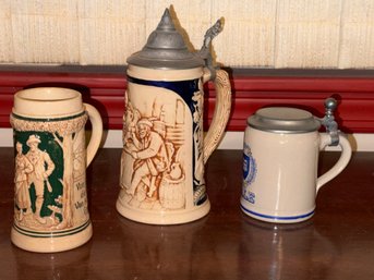 Three Collectible German Stoneware Lidded Beer Steins - Yale