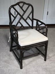 Lovely Black Faux Bamboo Accent Chair With Solid Caned Seat And Off White Cushion - Very Nice Chair !