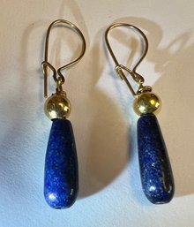 14K GOLD LAPIS DANGLE EARRINGS