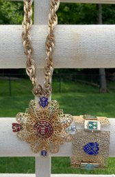 Vintage Filigree Shields Necklace With Matching Bracelet