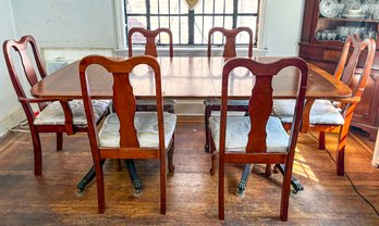 A Vintage Banded Mahogany Dining Table And Set Of 6 Chairs - AS IS